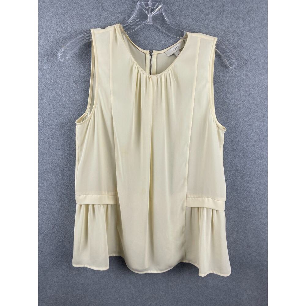 J‎ Crew Top Women's 2 Cream White Sleeveless Ruffles Blouse Career Professional